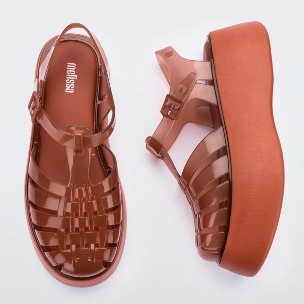 Melissa Possession Platform - Jelly Fisherman Sandals in Red Brown